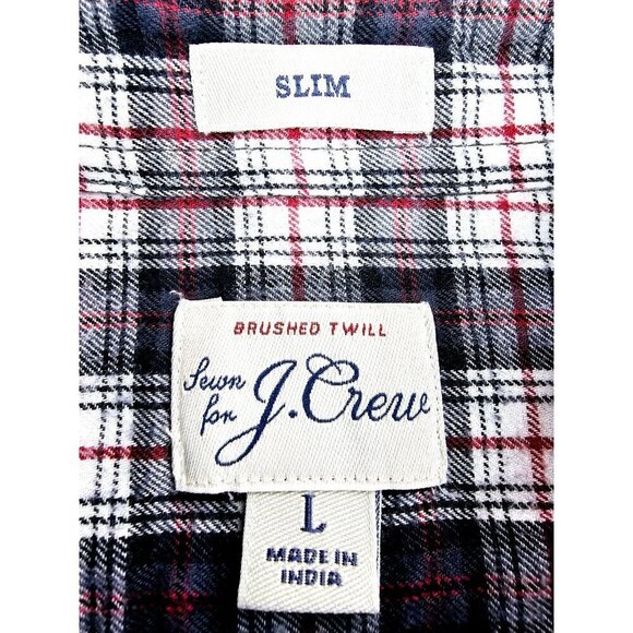 J. Crew Brushed Twill Slim Size Large White Black Red Flannel Button Down Shirt - Picture 4 of 11